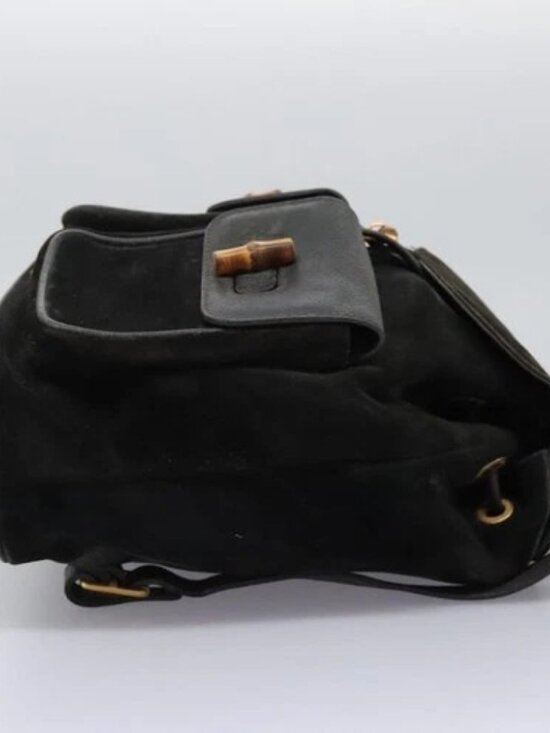 GUCCI Bamboo Backpack Suede Black Gold 003 - Picture 4 of 16